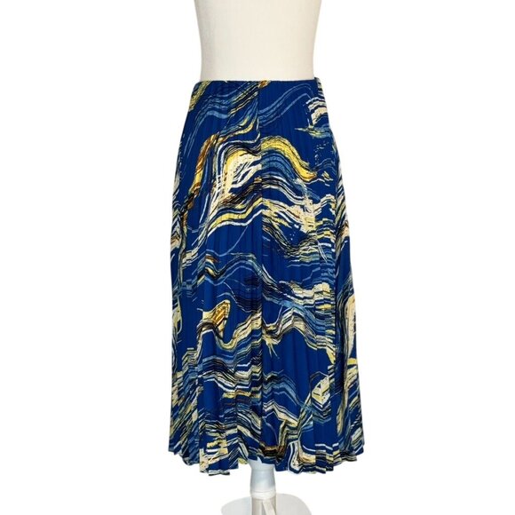 Nine West Womens Size S Blue & Yellow Abstract Print Midi Skirt - Picture 1 of 9